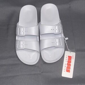 Freedom Moses White Double Strap Buckle Slide Sandals EU 38 39 US Women 8-9